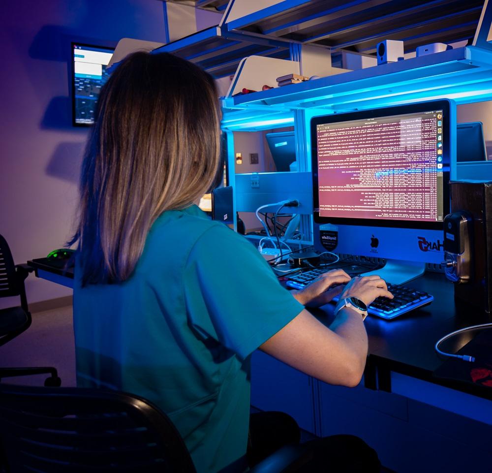 A student works in the IoT lab